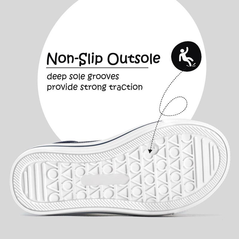 K KomForme Toddler Boys & Girls Shoes Kids Canvas Sneakers with Cartoon Dual Hook and Loops, Size 8 Toddler, Navy - Image 5